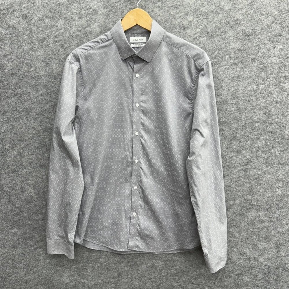 Calvin Klein Men's Active Stretch Performance Dress Shirt Slim Gray, 16 34/35, L